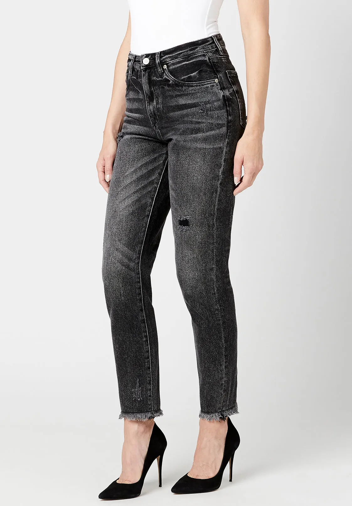 Margot Mom Jeans in Distressed Black - BL15860