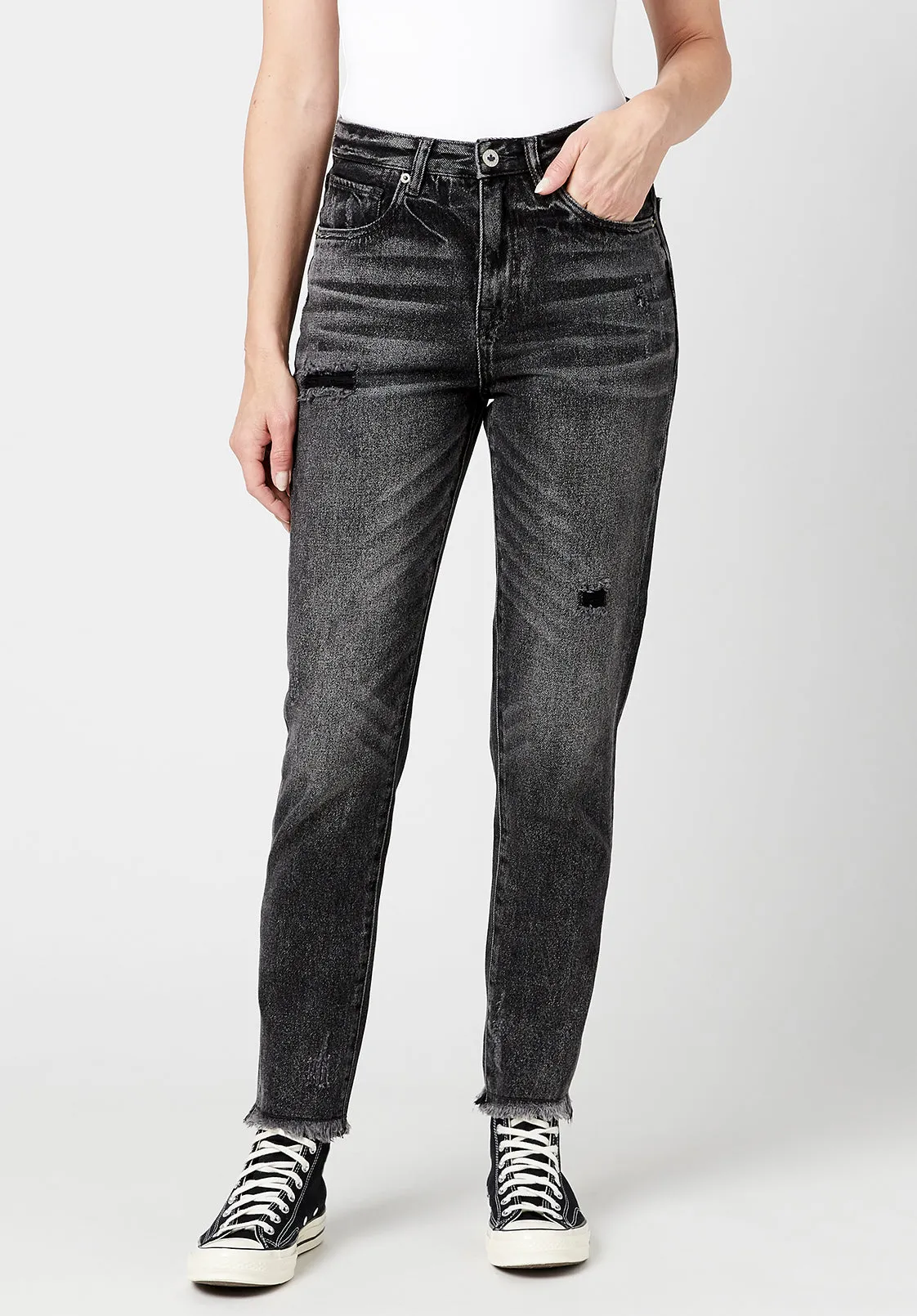 Margot Mom Jeans in Distressed Black - BL15860