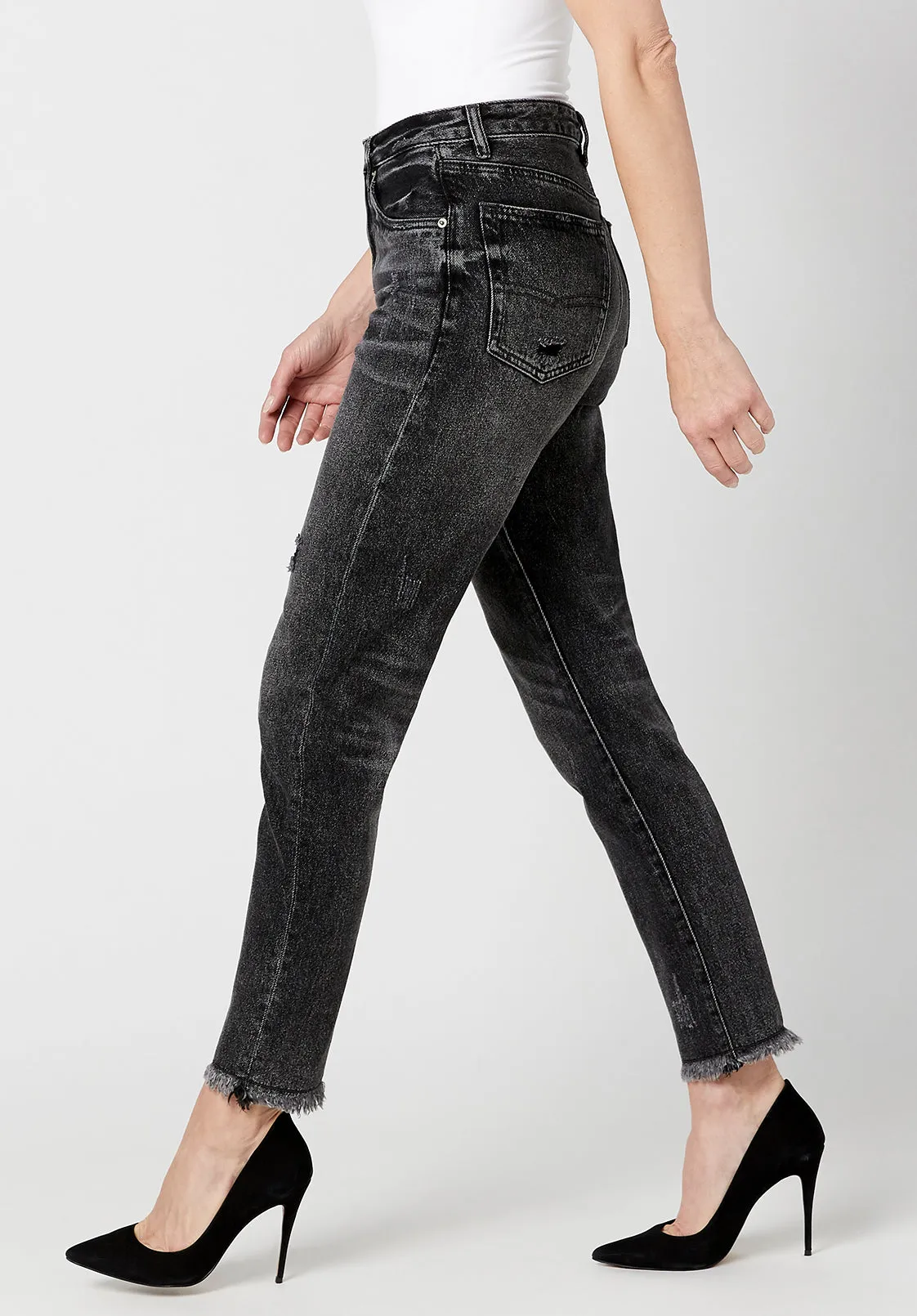 Margot Mom Jeans in Distressed Black - BL15860