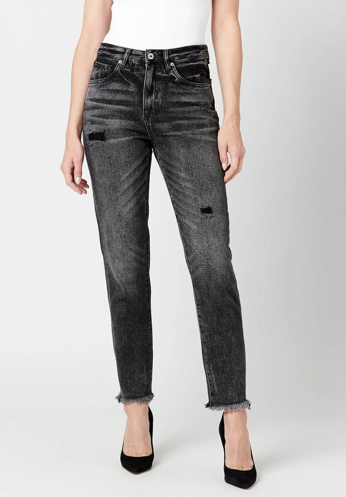 Margot Mom Jeans in Distressed Black - BL15860