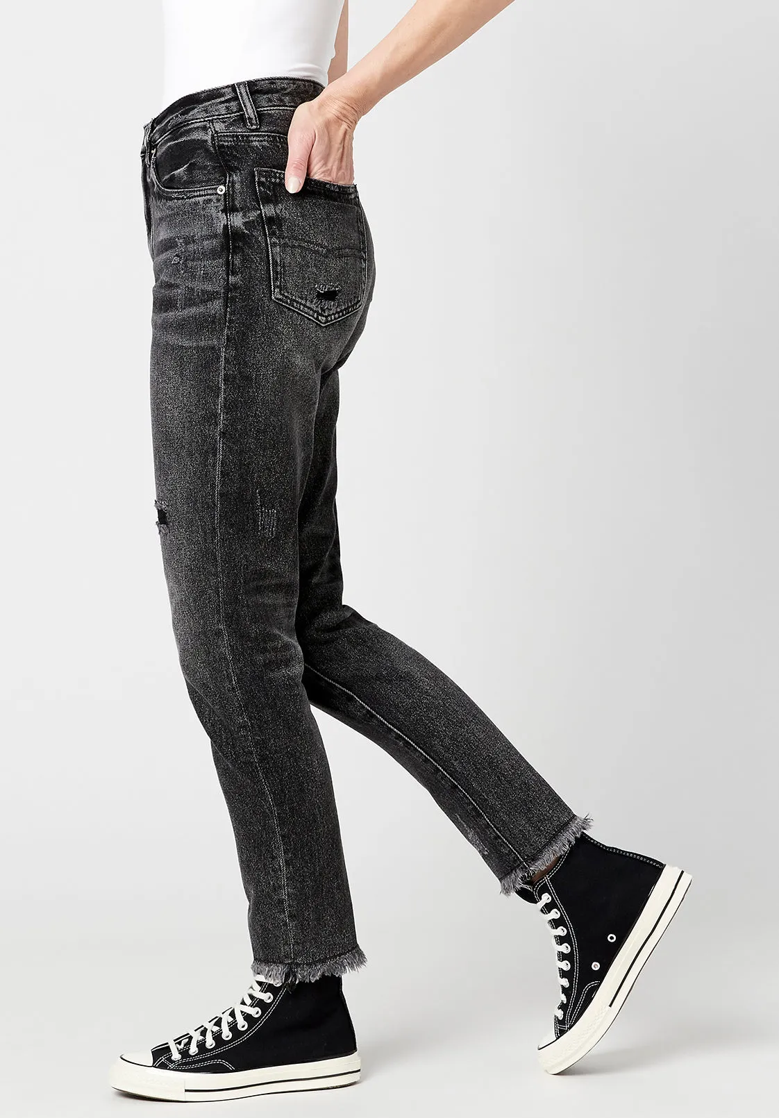 Margot Mom Jeans in Distressed Black - BL15860