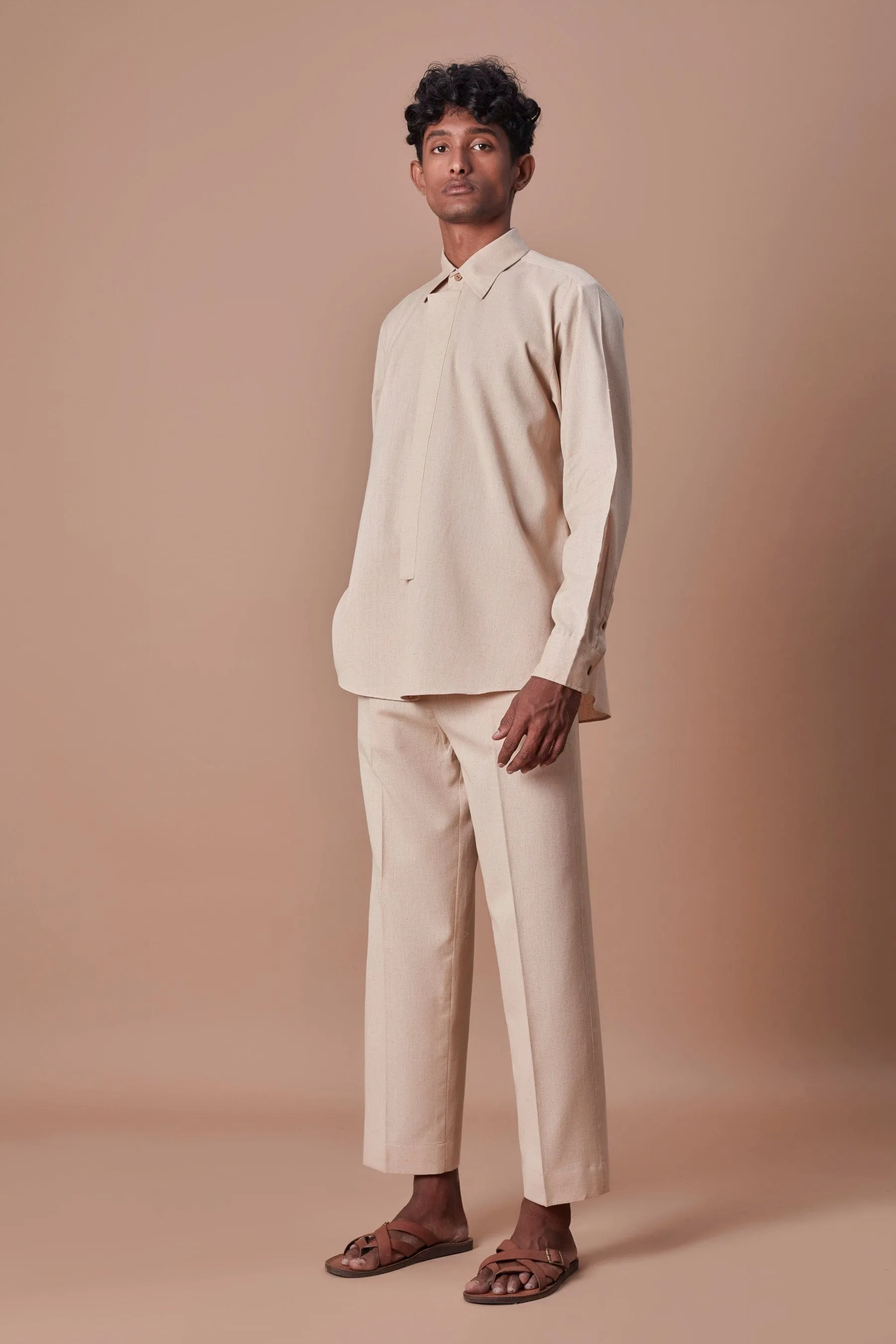 Mati Beige Placket Shirt & Ankle Pant Set (2 PCS)