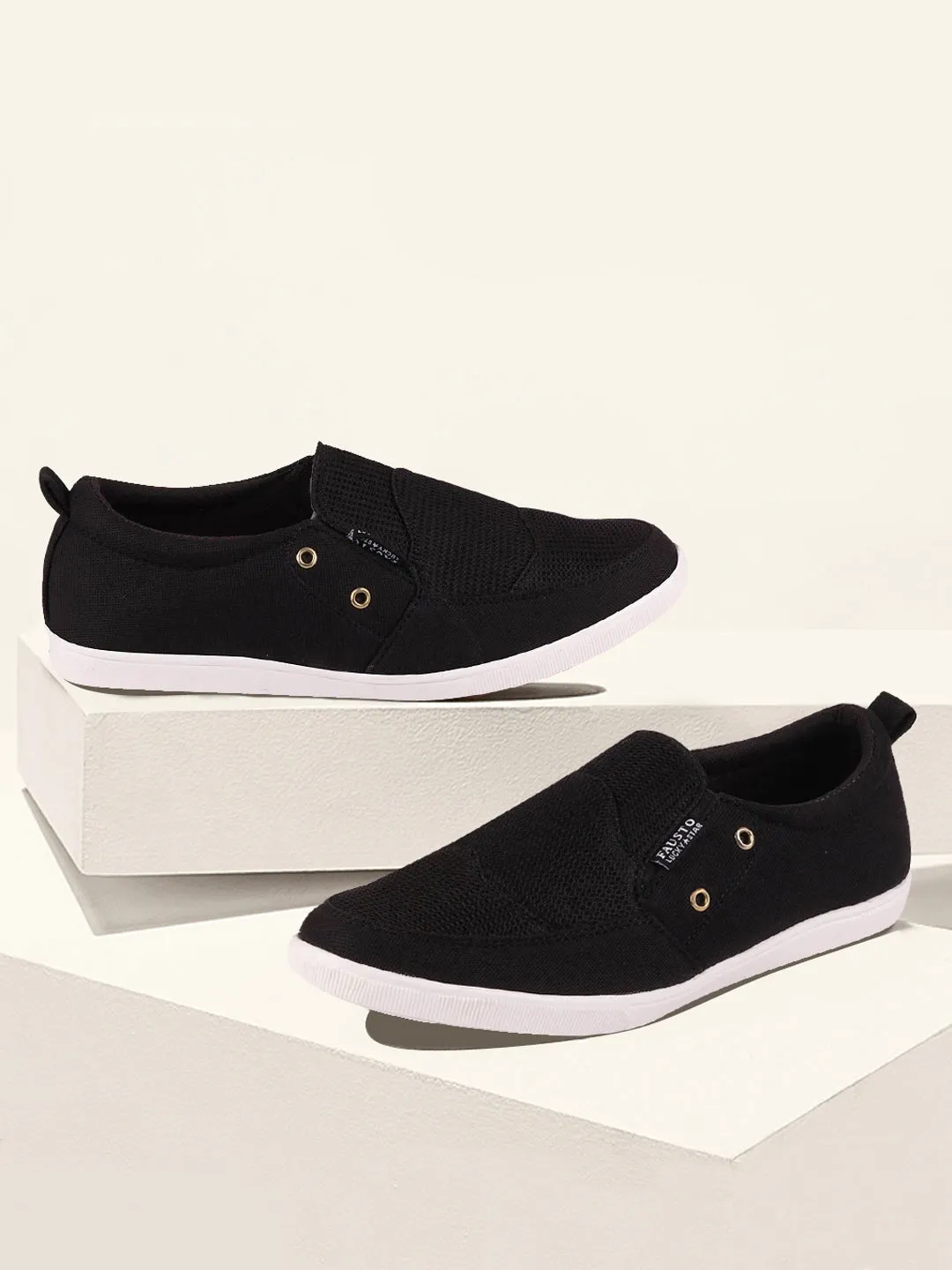 Men Black Casual Canvas Slip-On Loafers