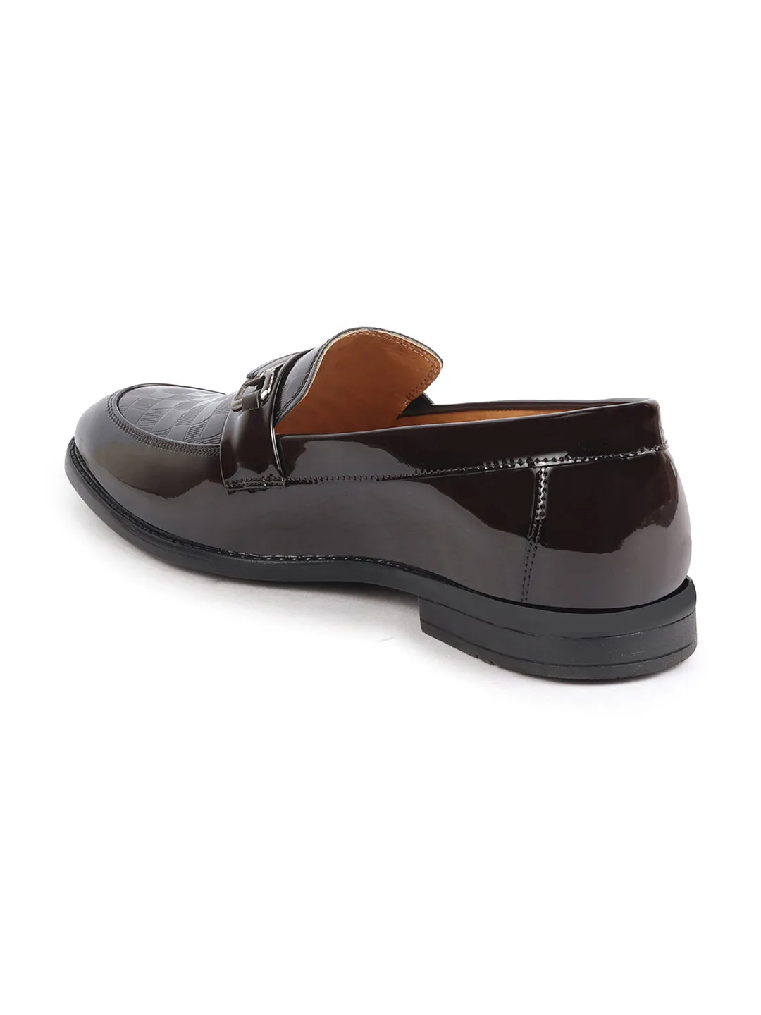 Men Brown Casual Patent Leather Slip-On Loafers