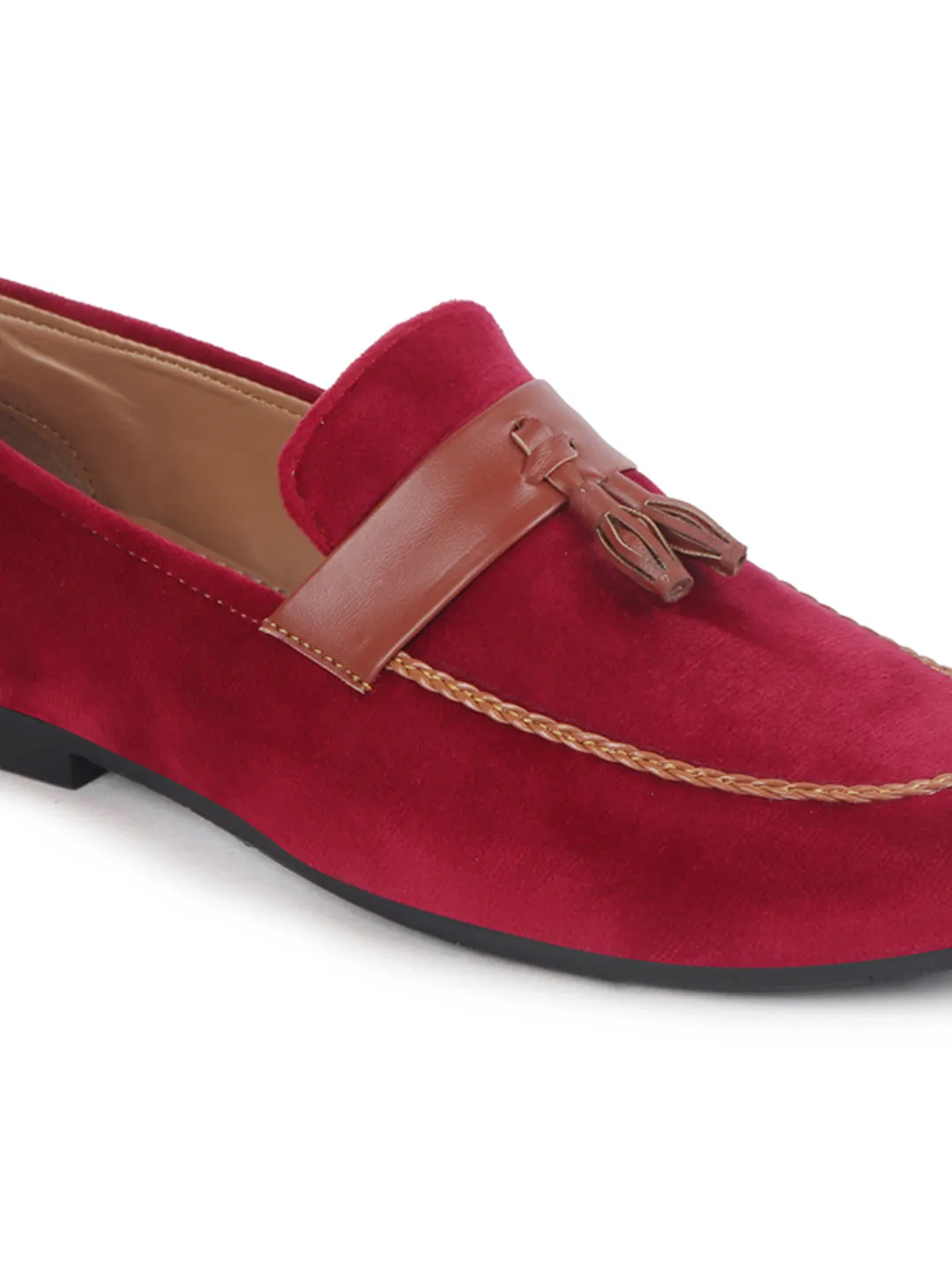 Men Red Casual Velvet Slip-On Loafers