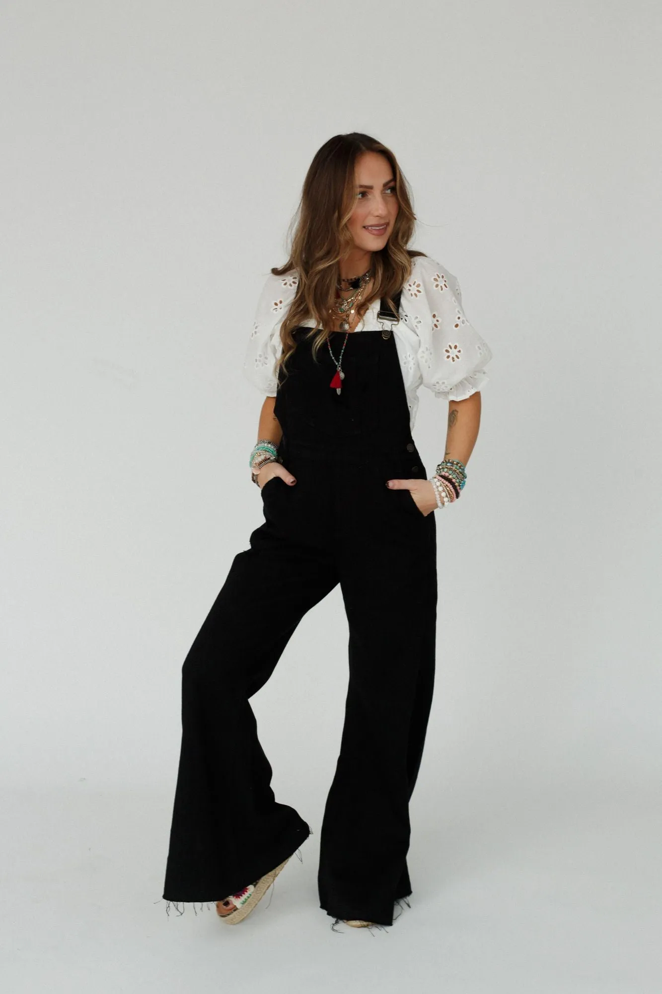 Milly Distressed Hem Wide Leg Overall - Black