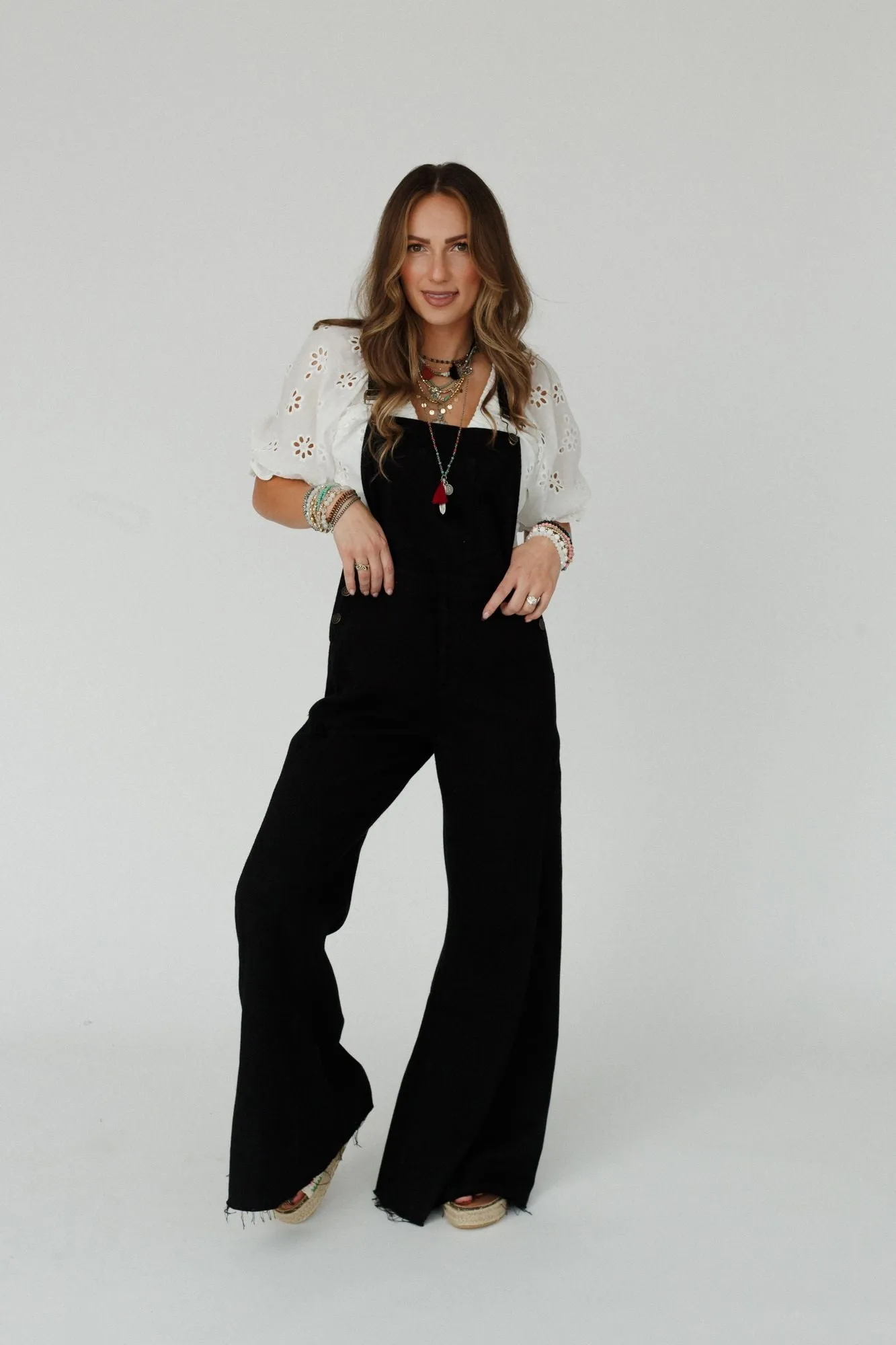 Milly Distressed Hem Wide Leg Overall - Black