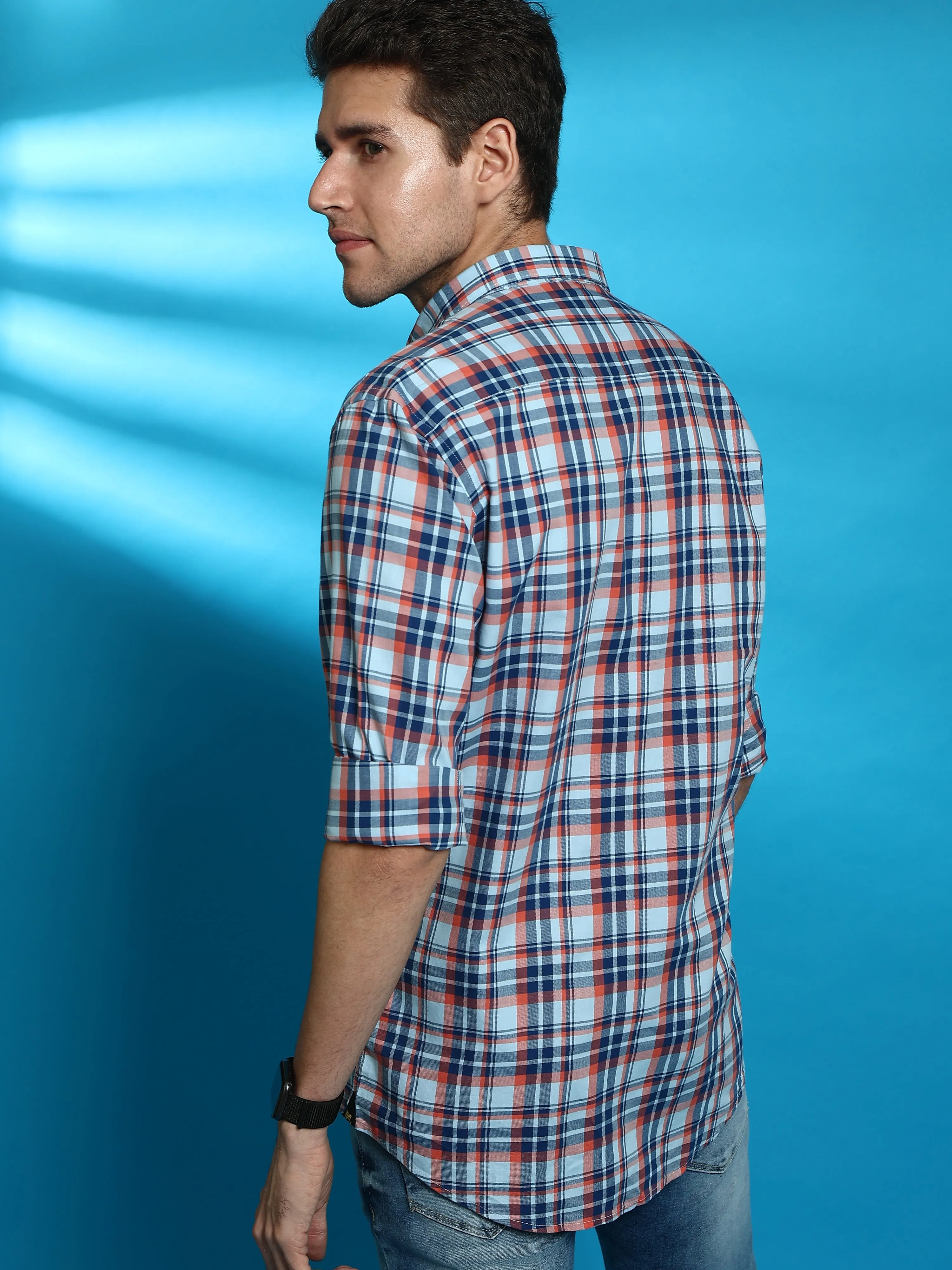 ORANGE BLUE SEMI CASUAL SHIRT