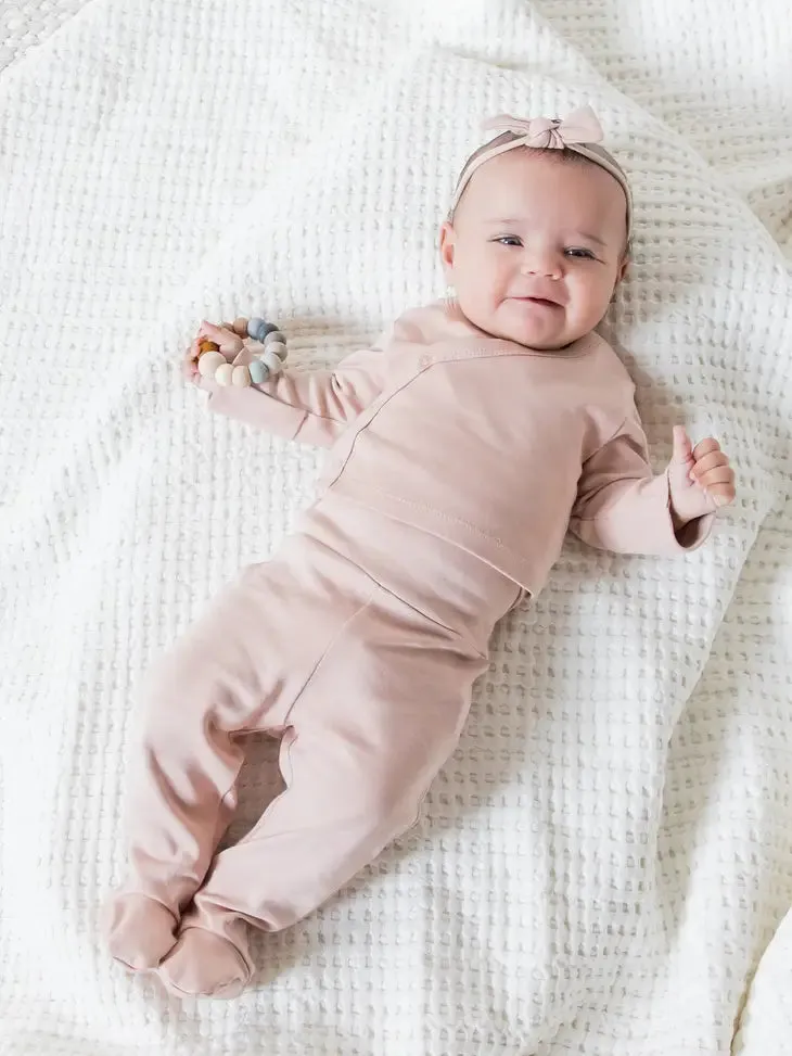 Organic Baby Kimono Wrap Top and Footed Pant Set in Blush