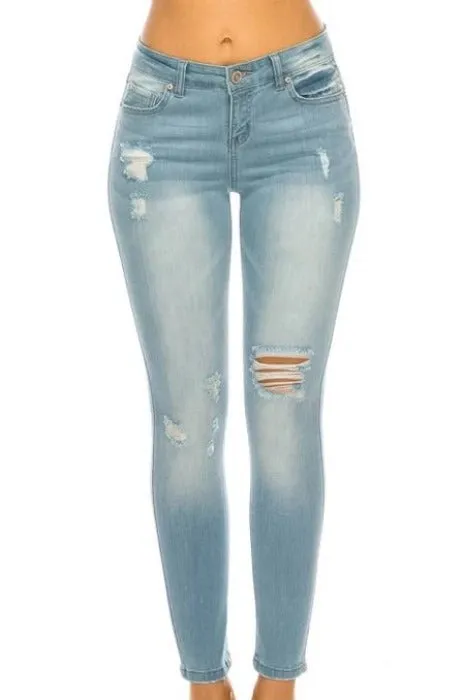 Premium Modal Distressed Skinny Jeans - light wash