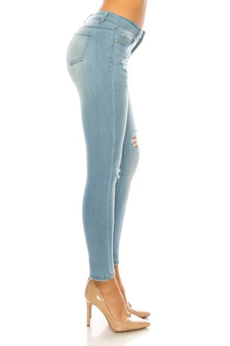 Premium Modal Distressed Skinny Jeans - light wash