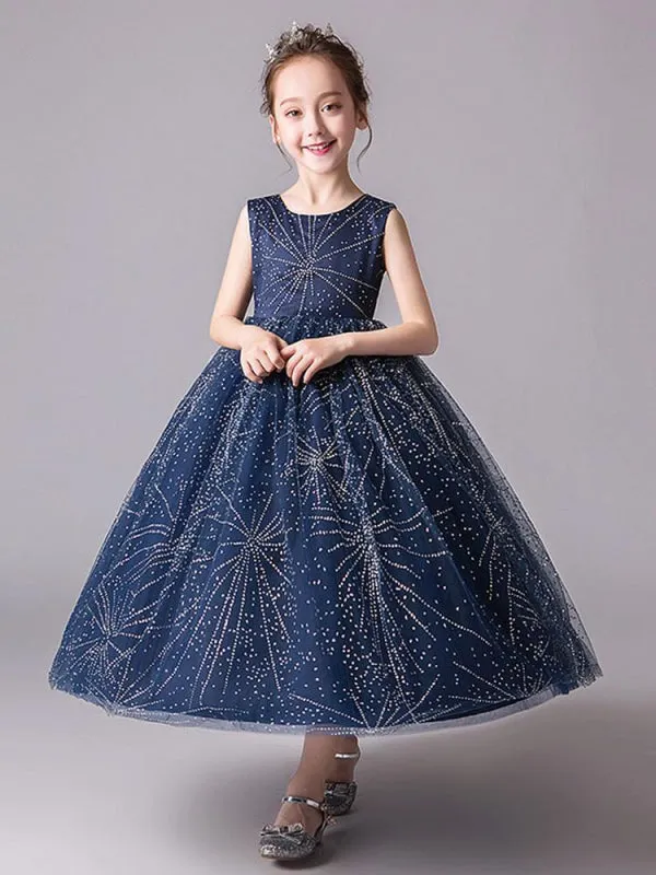 Red Flower Girl Dresses Tulle Sleeveless Ankle Length Princess Silhouette Embroidered Kids Party Dresses