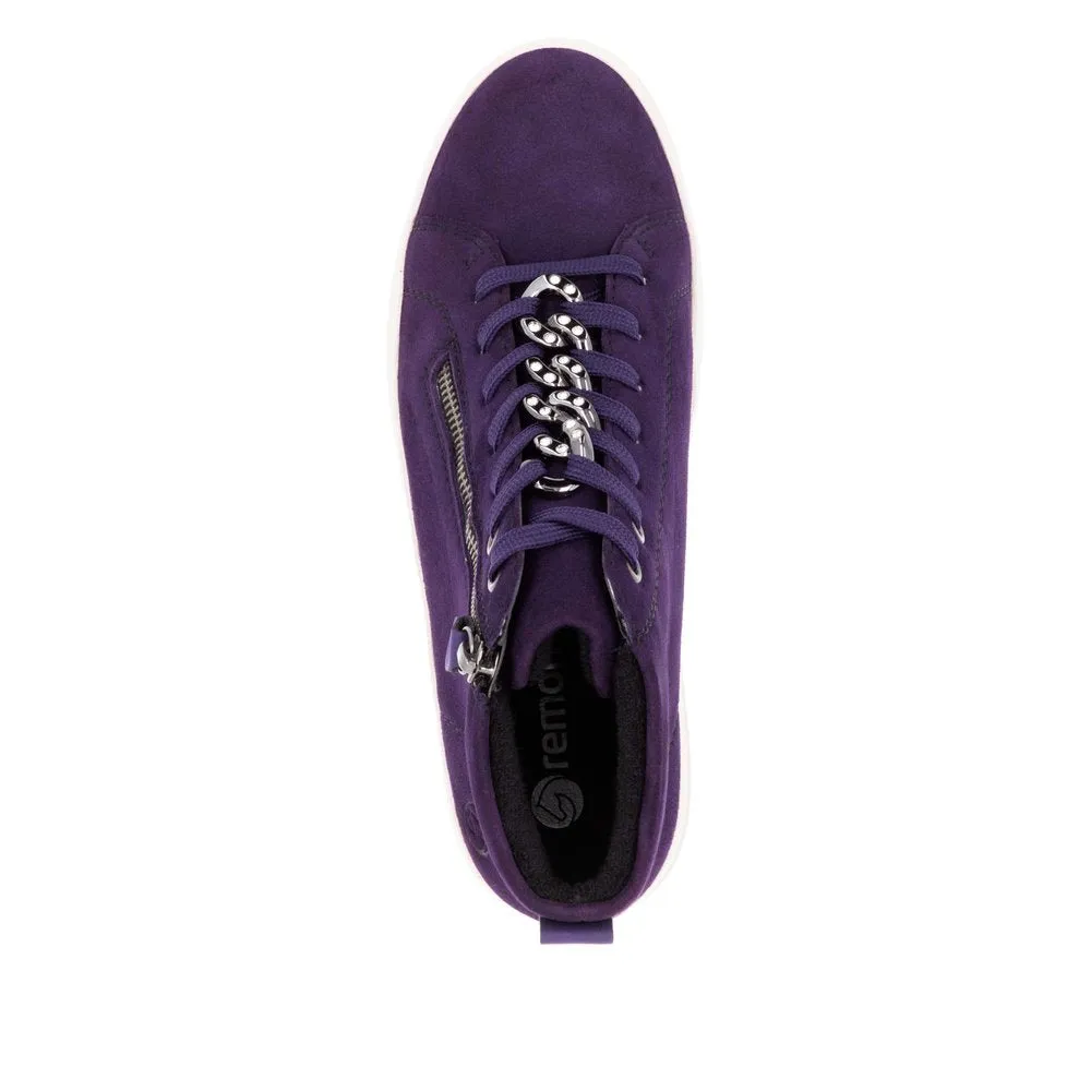 Remonte Ladies Suede Aubergine Lace Up Ankle Boots D1C70-30