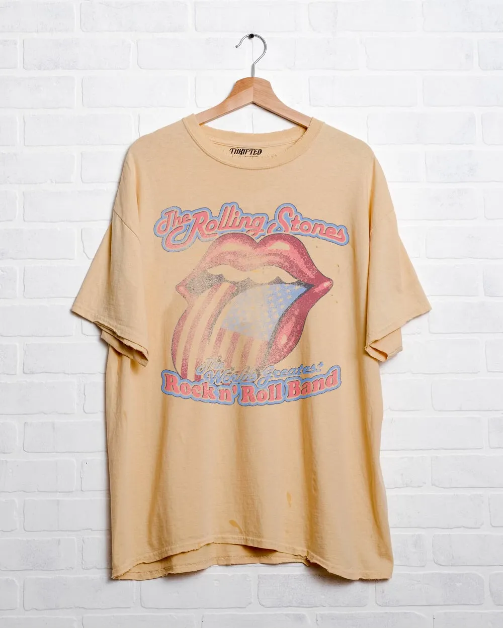 Rolling Stones World's Greatest Band Yellow Thrifted Distressed Tee