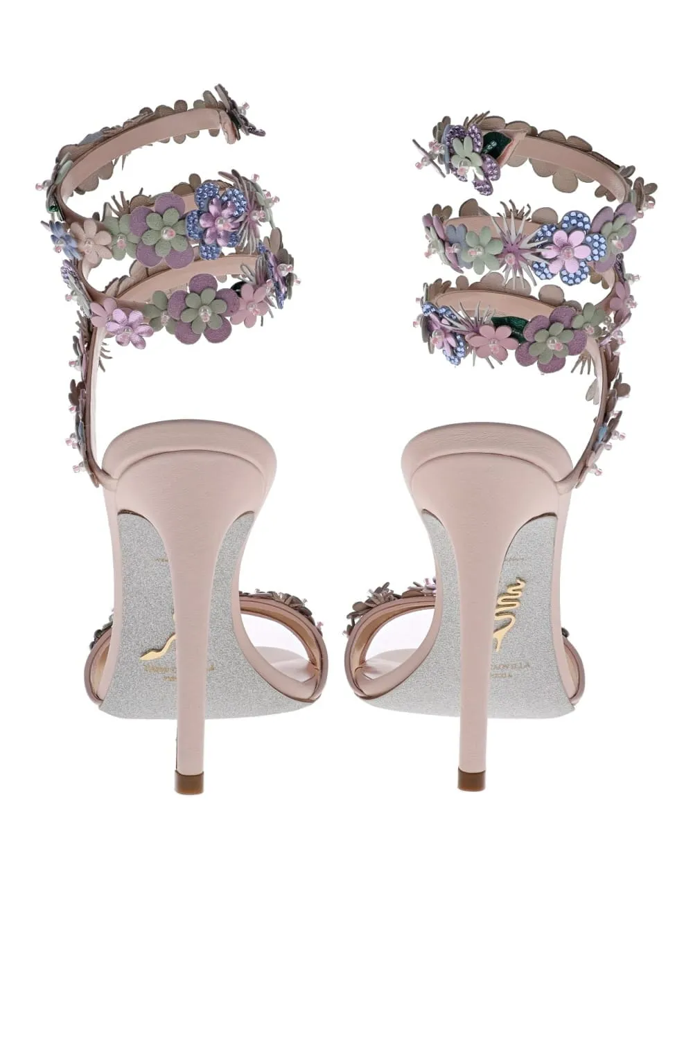 Roxanne Blue Floral Embellished Ankle Wrap Heel