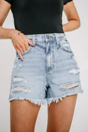 Run It Home Distressed Denim Shorts