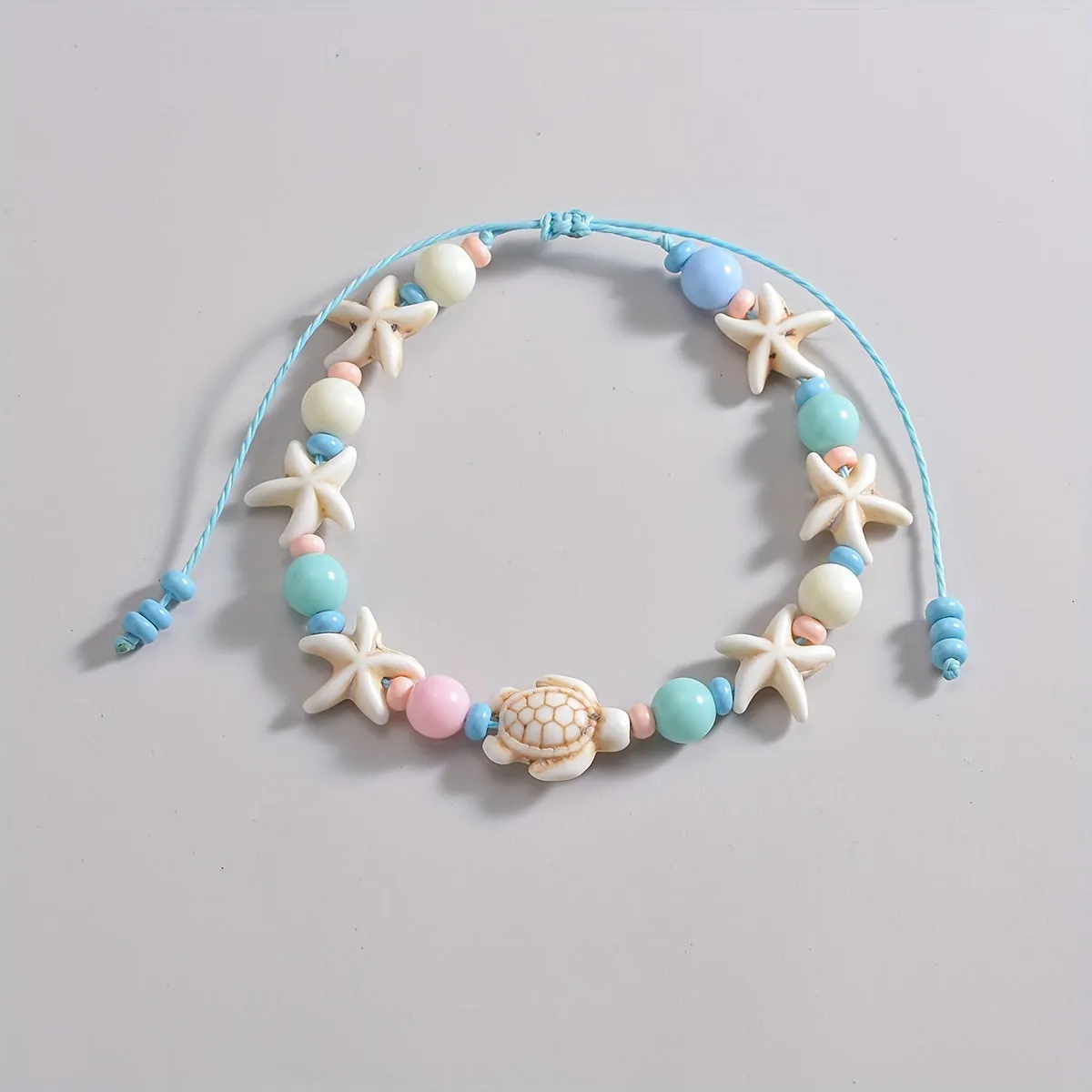 Turtle Starfish Shape Beads Beaded Anklet Boho Ocean Style Waterproof Wax Thread Ankle Bracelet