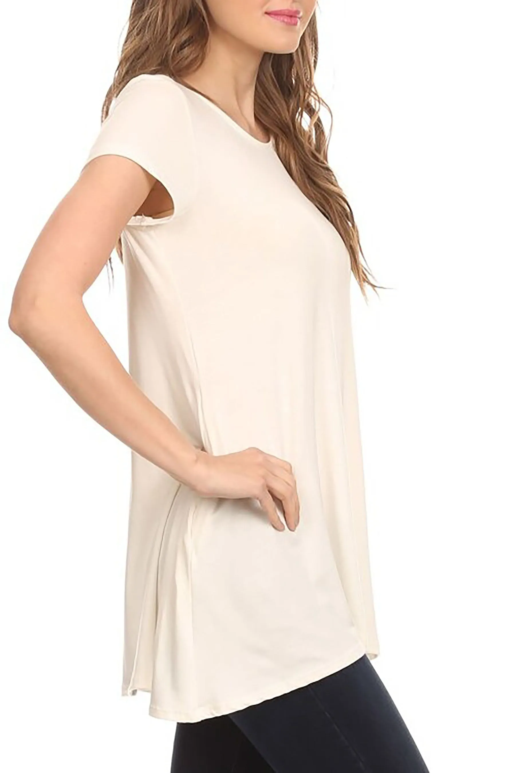 Women's Casual Short Sleeve Tunic Top With Pockets