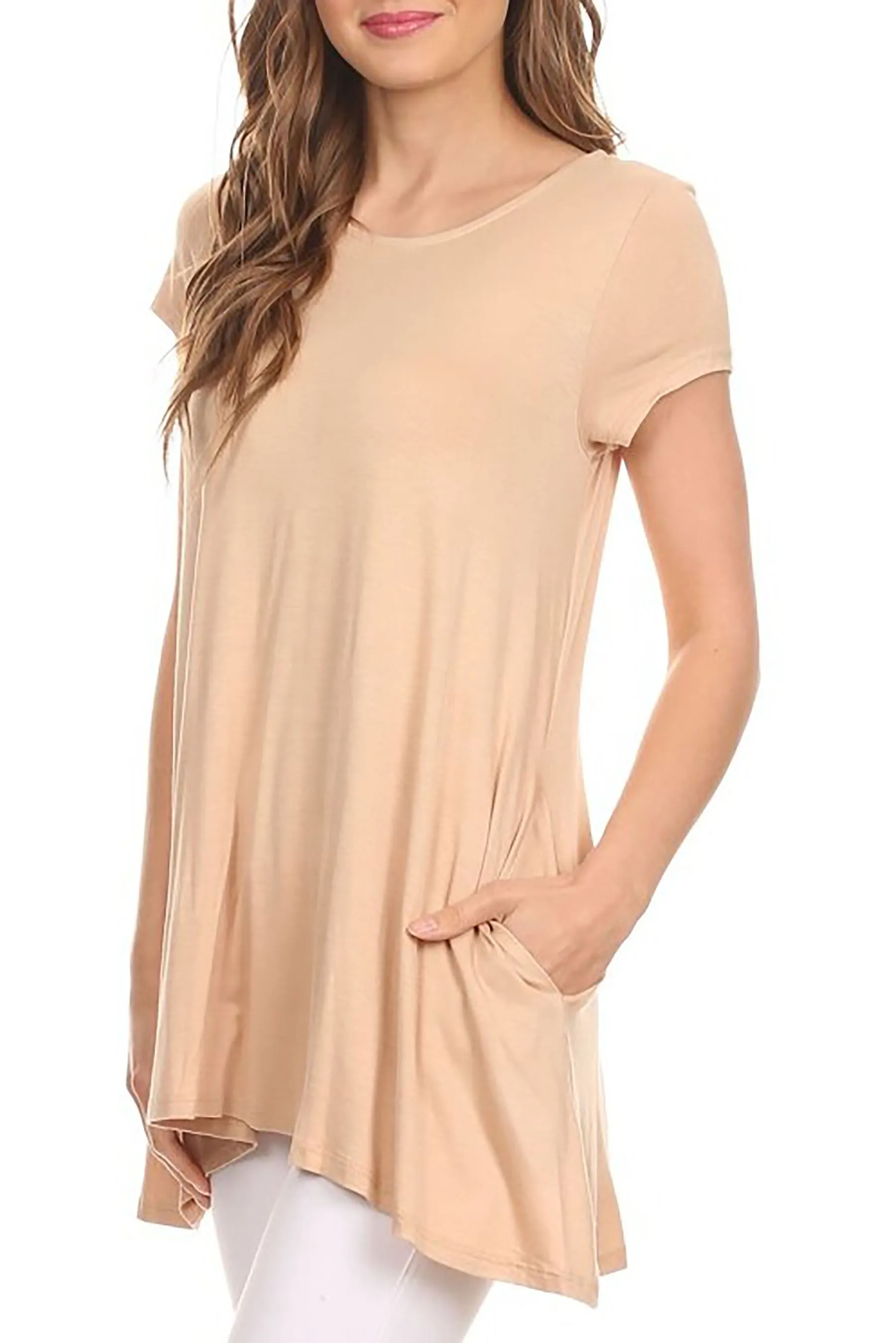 Women's Casual Short Sleeve Tunic Top With Pockets