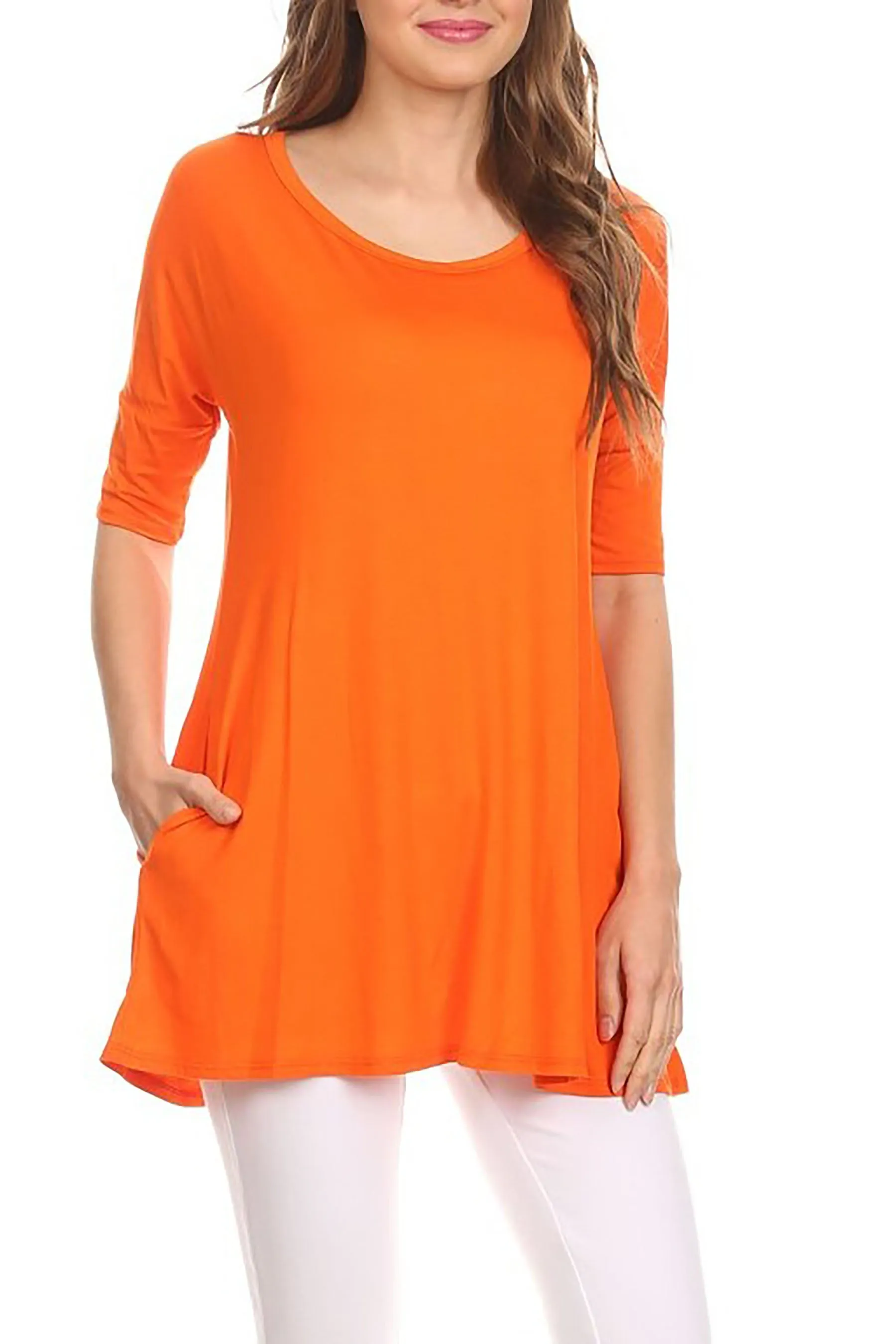 Women's Casual Short Sleeve Tunic Top With Pockets