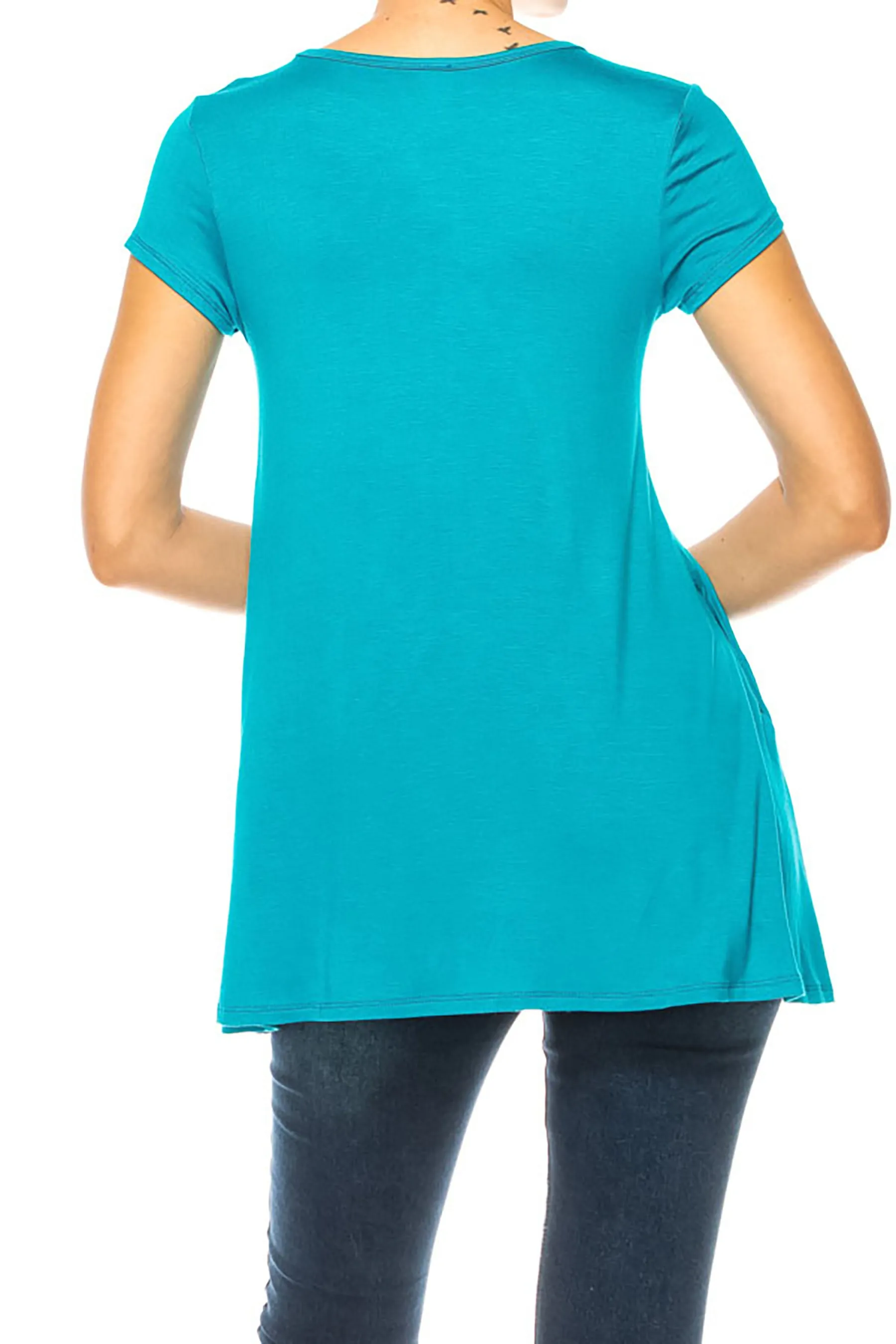 Women's Casual Short Sleeve Tunic Top With Pockets