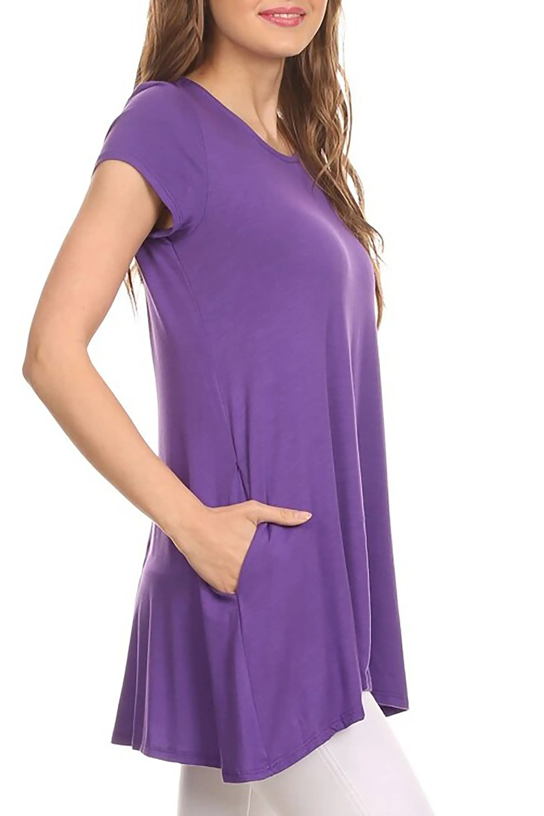 Women's Casual Short Sleeve Tunic Top With Pockets