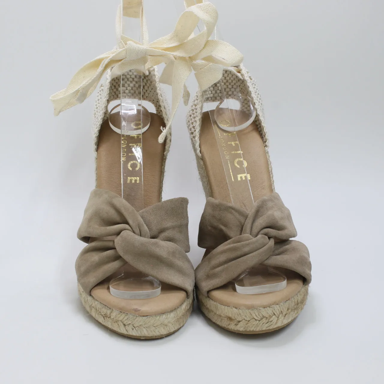 Womens Office Heather Ankle Tie Espadrilles Beige Suede